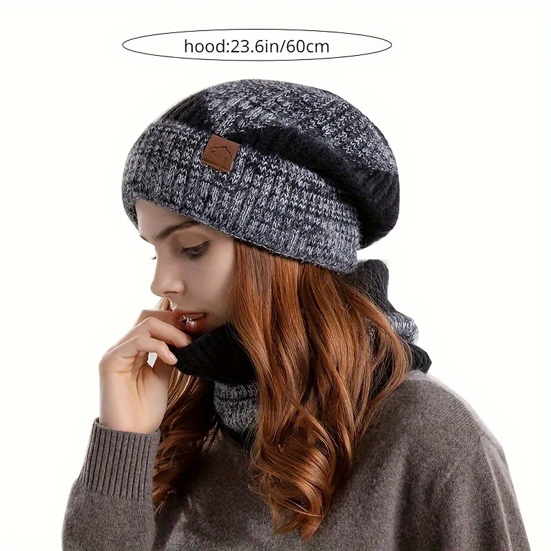 

Winter Warm Knitted Hat And Scarf Set, Fashionable Hooded Wool Hat, Brimless Beanie And Men's And Women's Scarves, 3 Colors, For Gifts