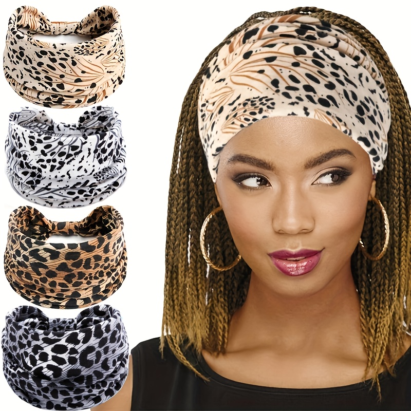 Image of 1/4pcs Fashion Leopard Print Wide Women's Outdoor Sports Hair Ties, High Elasticity Comfortable Yoga Sports Headbands, Daily Decorative Hairbands