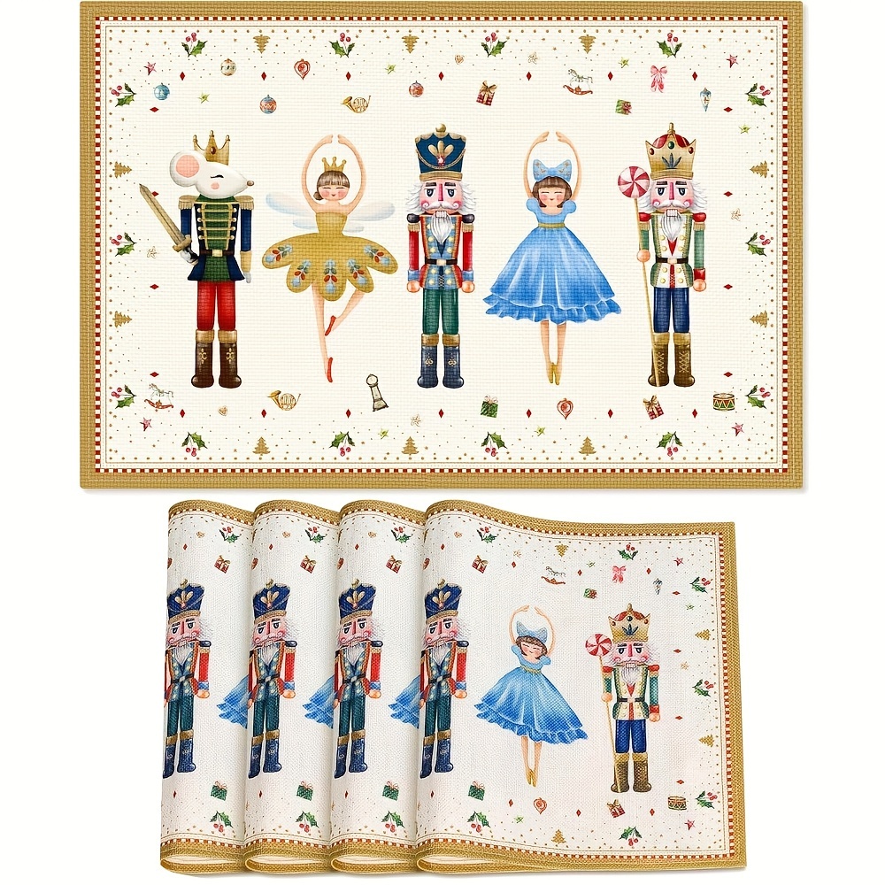 

4-pack Christmas Nutcracker Placemats, Polyester Woven Table Mats 12 X 18 In, Hand Wash, Festive Dining & Kitchen Decor