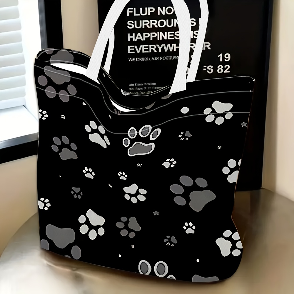 TEMU 1pc, Women's Shoulder Bag With Black And White Paw Print Pattern, Multifunctional, Handbag, Clutch, Evening Bag, Travel Essential, Exquisite ,