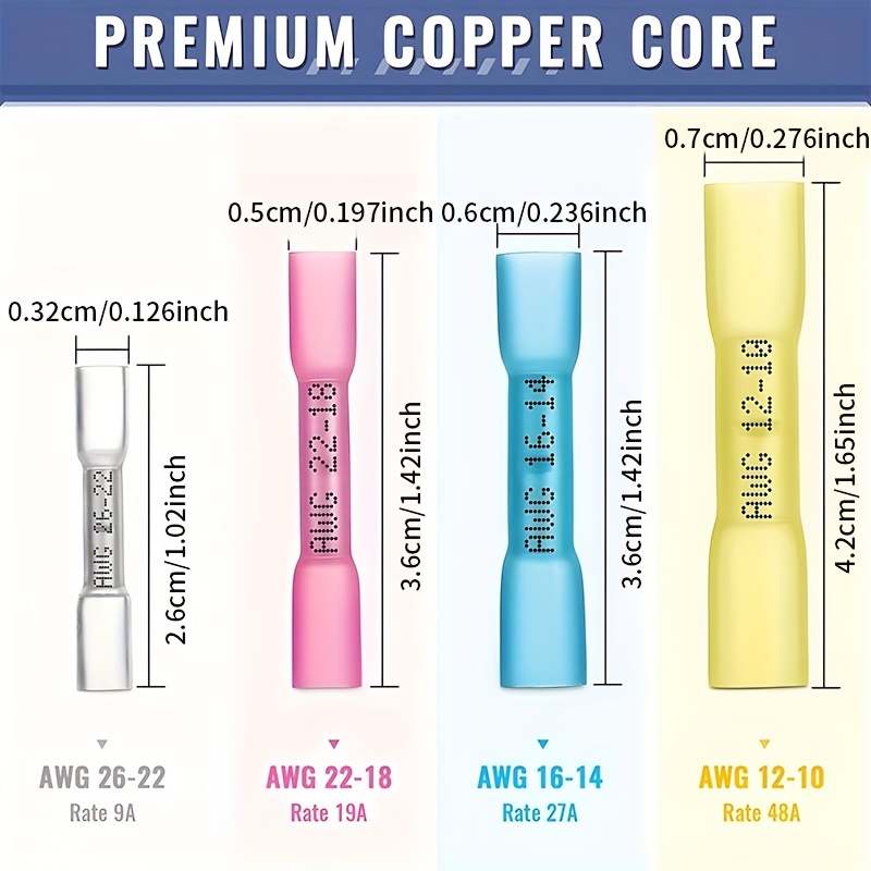 100pcs Brass Crimp Terminal Connectors 12 10 Awg Heat Shrink Butt