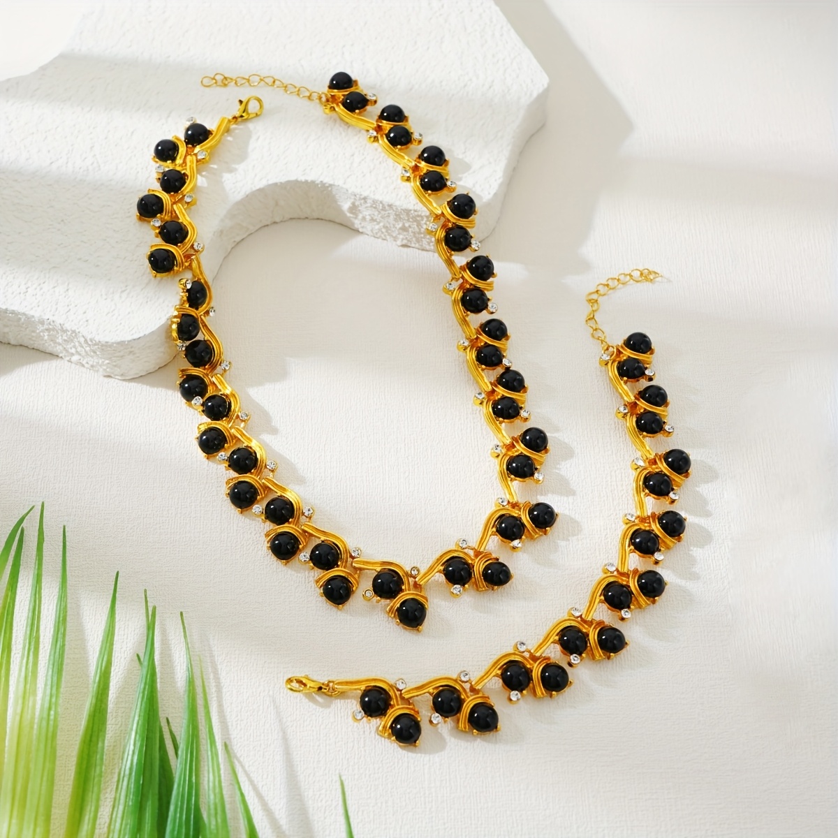 French Vintage Rhinestone Light Necklace Bracelet Set