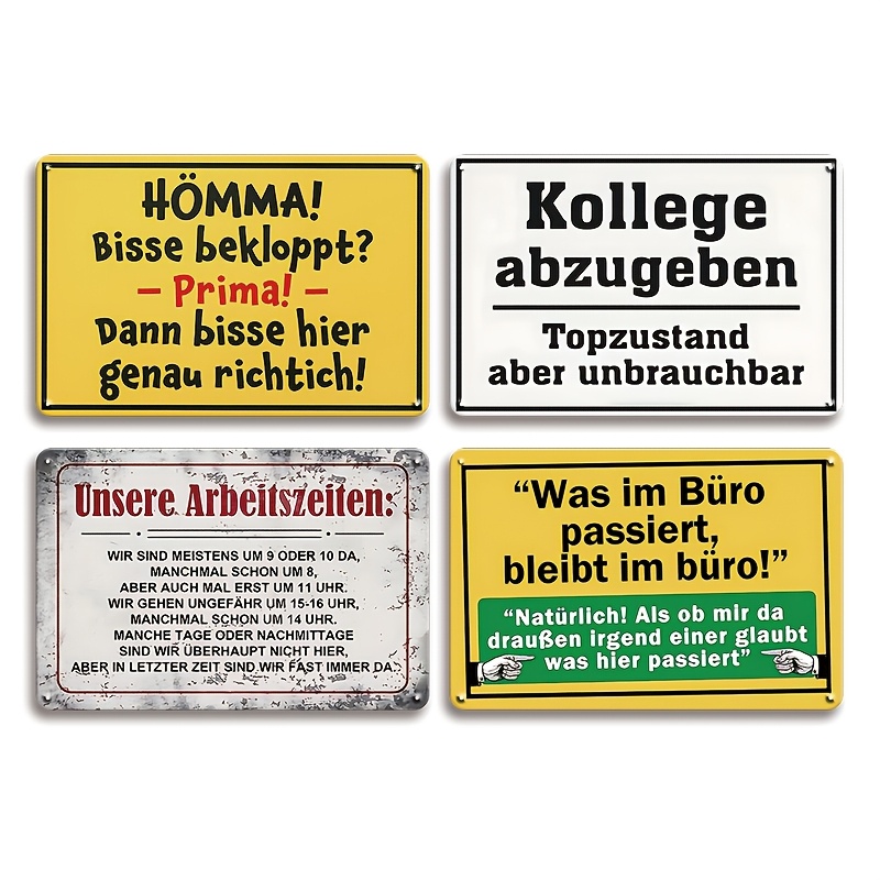 Image of German Humorous Proverb Metal Set, Vintage Art Decor For Home Office, Unique Retirement Gift, 8x12 Inch Metal Signs