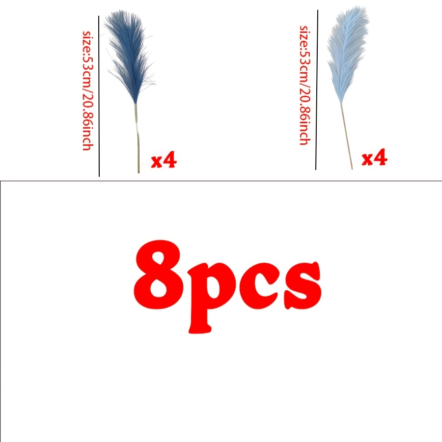 TEMU 8pcs Artificial Reed Heads, Navy Blue + Light Blue Mixed Decor | Suitable For Wedding Arrangements, Home Decor, Bridal Bouquet Decorations, Vase