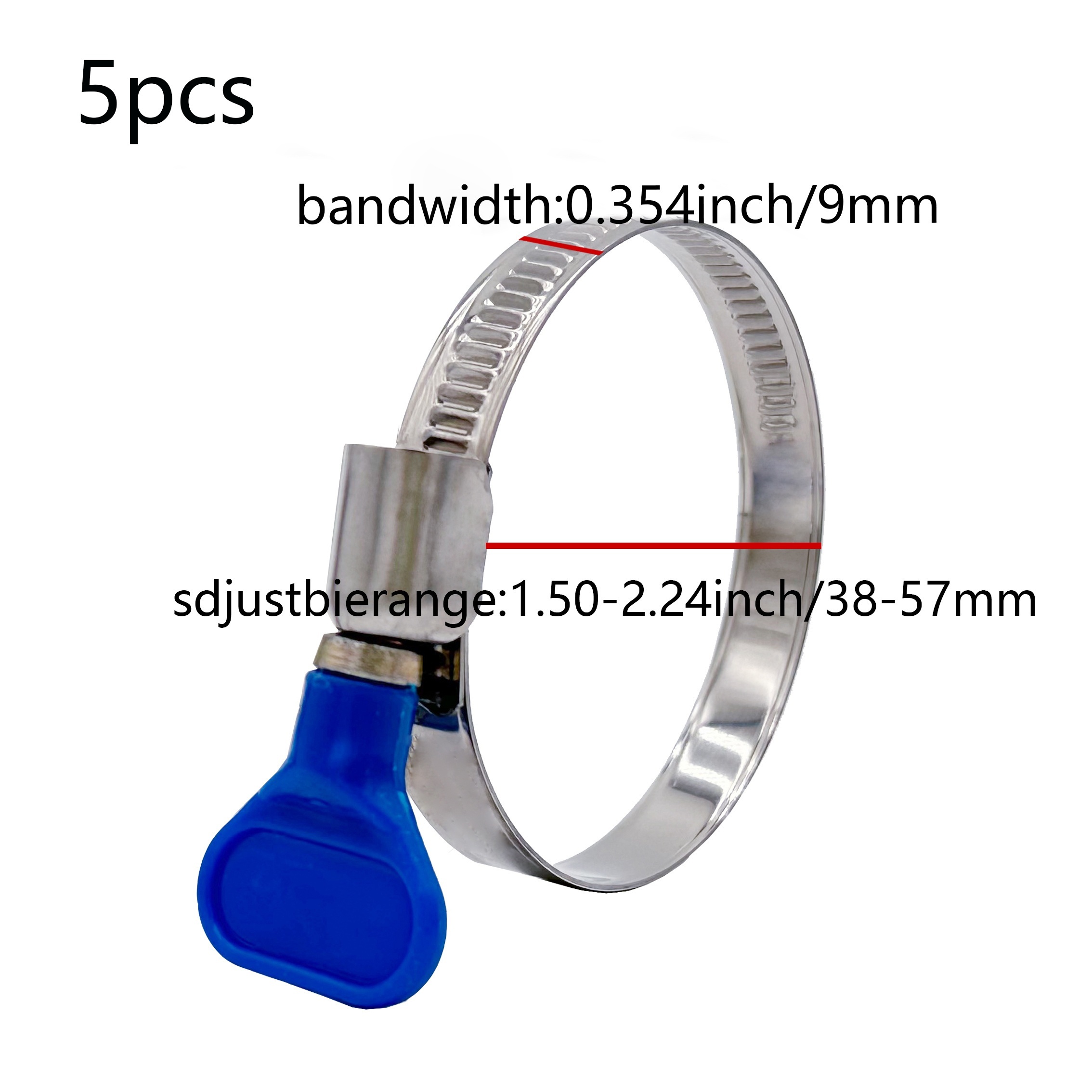 German Style 0.315-2.24inch Thumb Screw Clamps, Adjustable Key Hose Clamps For Pool Hose For Above Ground Pools And Pvc Tubing, Pipe Clamp, Worm Gear Clamp 5pcs