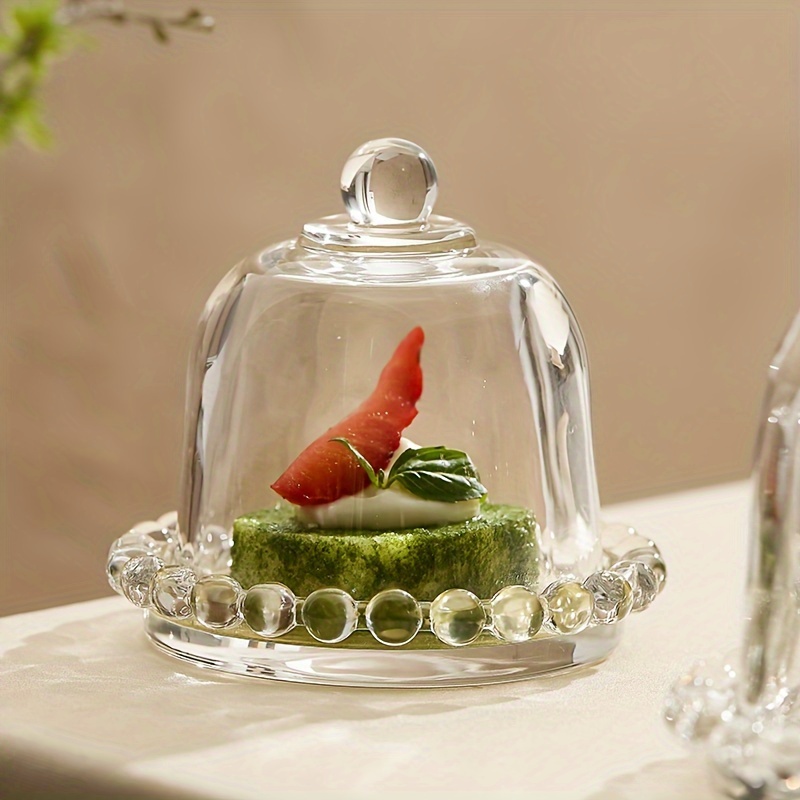 

1pc, Mini Glass Cake Stand With Dome, Transparent Dessert Display Plate For Afternoon Tea, Perfect For Fruit Tasting & Cake Presentation