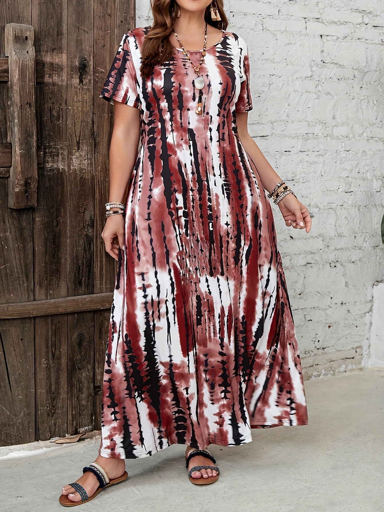 womens plus size summer casual tie dye a line maxi dress - Temu Slovakia