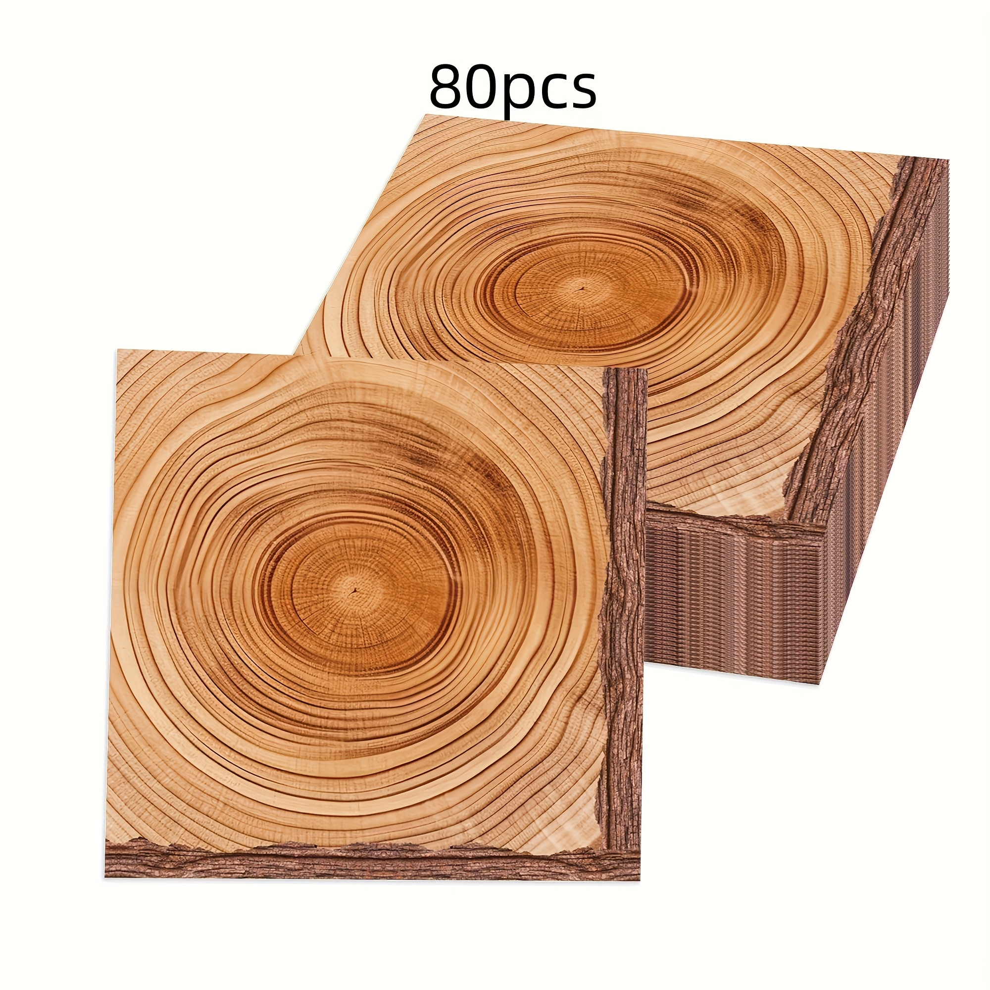 TEMU 80pcs Of Wood Grain Sliced Napkins, 2 Brown Wood Grain Napkins, Disposable Retro Farmhouse Paper Napkins, Suitable For Western Style Barns,