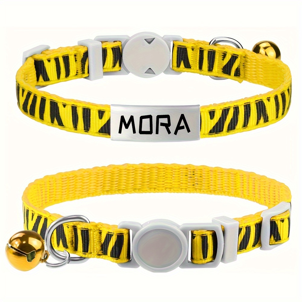 TEMU Personalized Custom Cat Collar, Nylon Striped Collar With Detachable Safety , Bell, And Custom Name Tag - Adjustable, Suitable For Kittens And