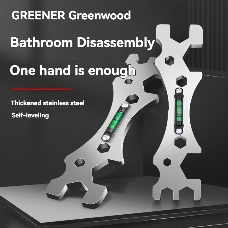 1pc Greenwood Multifunctional Shower Wrench, 304, Hex Key, Bathroom Spanner with Level Indicator, Durable Grip, No Assembly Required, Rust-Resistant, Glossy Finish