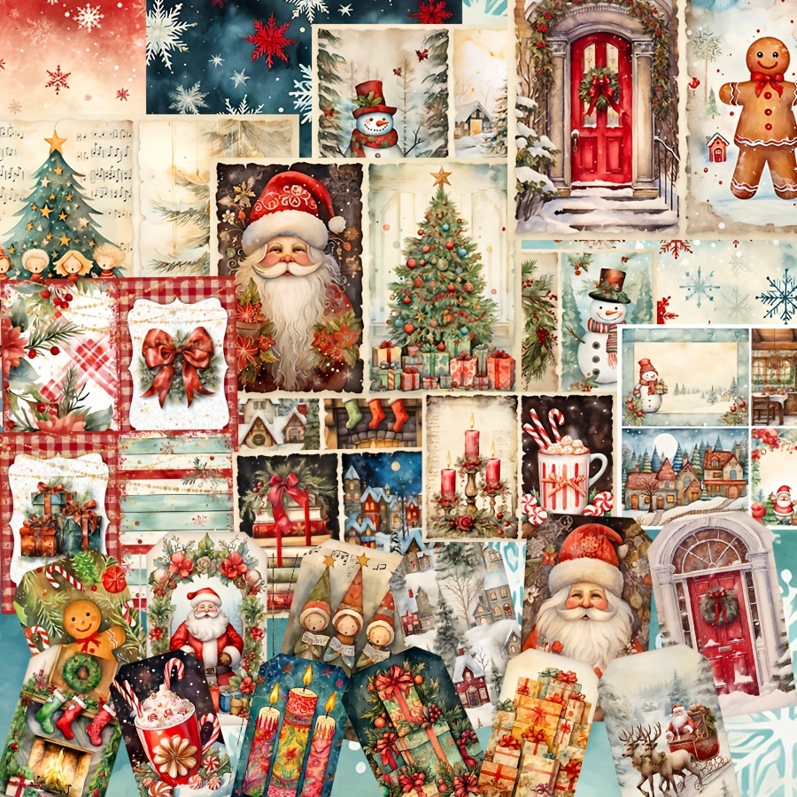 

96pcs Christmas Card & Sticker Set - Santa, Snowman, For Diy Scrapbooking, Greeting Cards, Party Decorations & Crafts