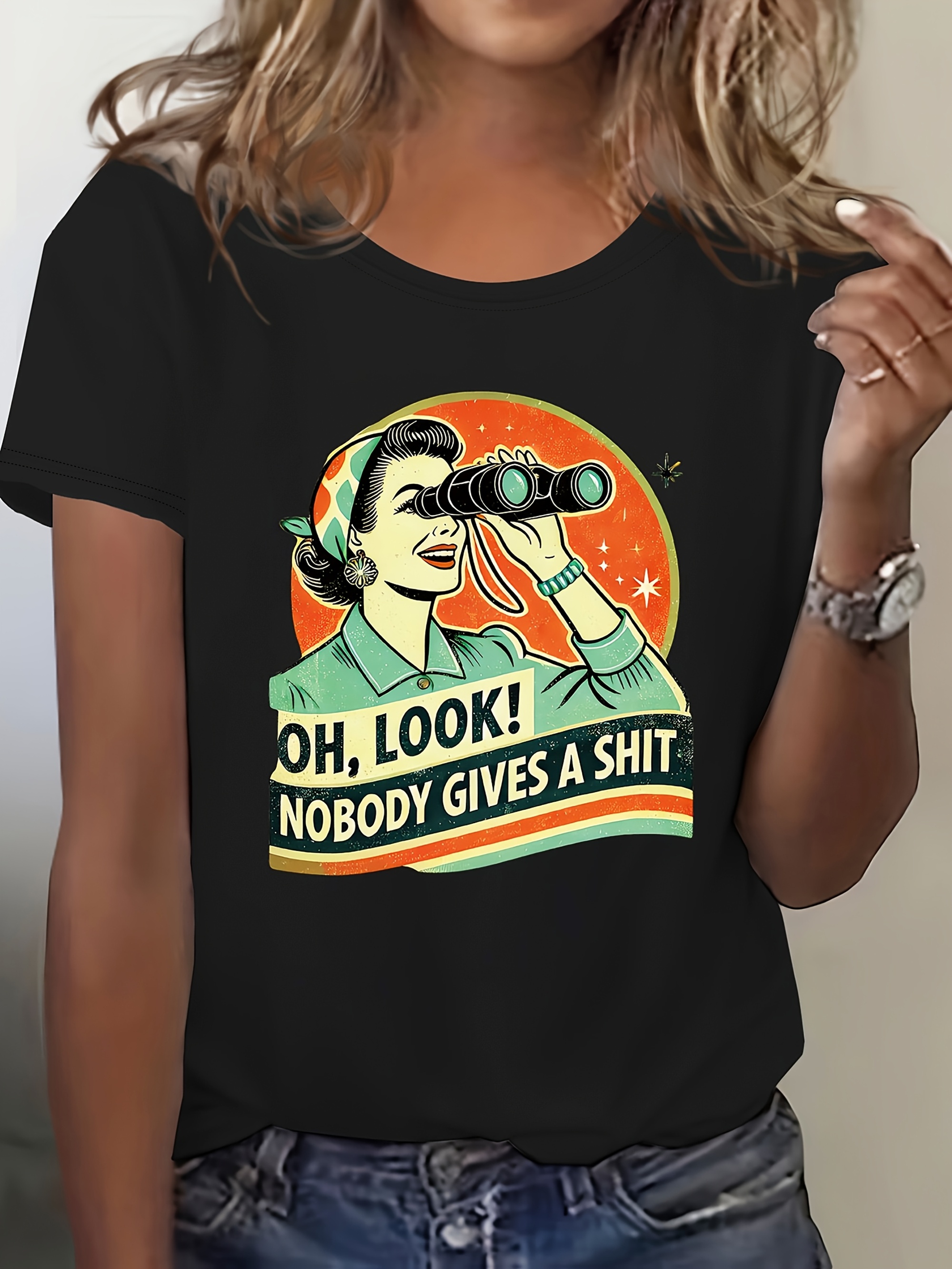 graphic print t shirt short sleeve crew neck casual top for summer and spring womens clothing