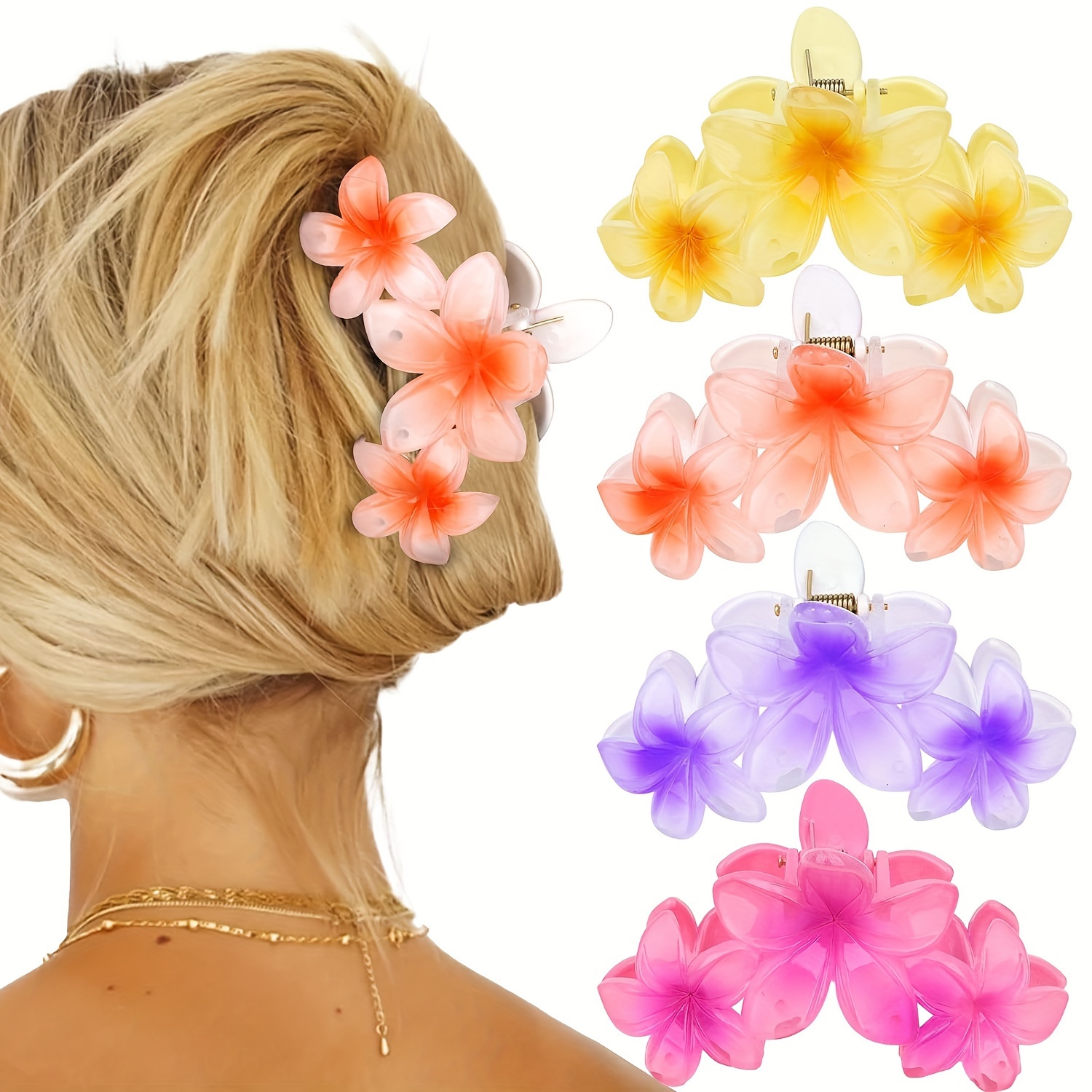 

Hawaiian Flower Hair Clips Flower Claw Clips Strong Hold Claw Clips For Thick Hair Summer Cute Hibiscus Hair Clips Beach Plumeria Hair Accessories For Women