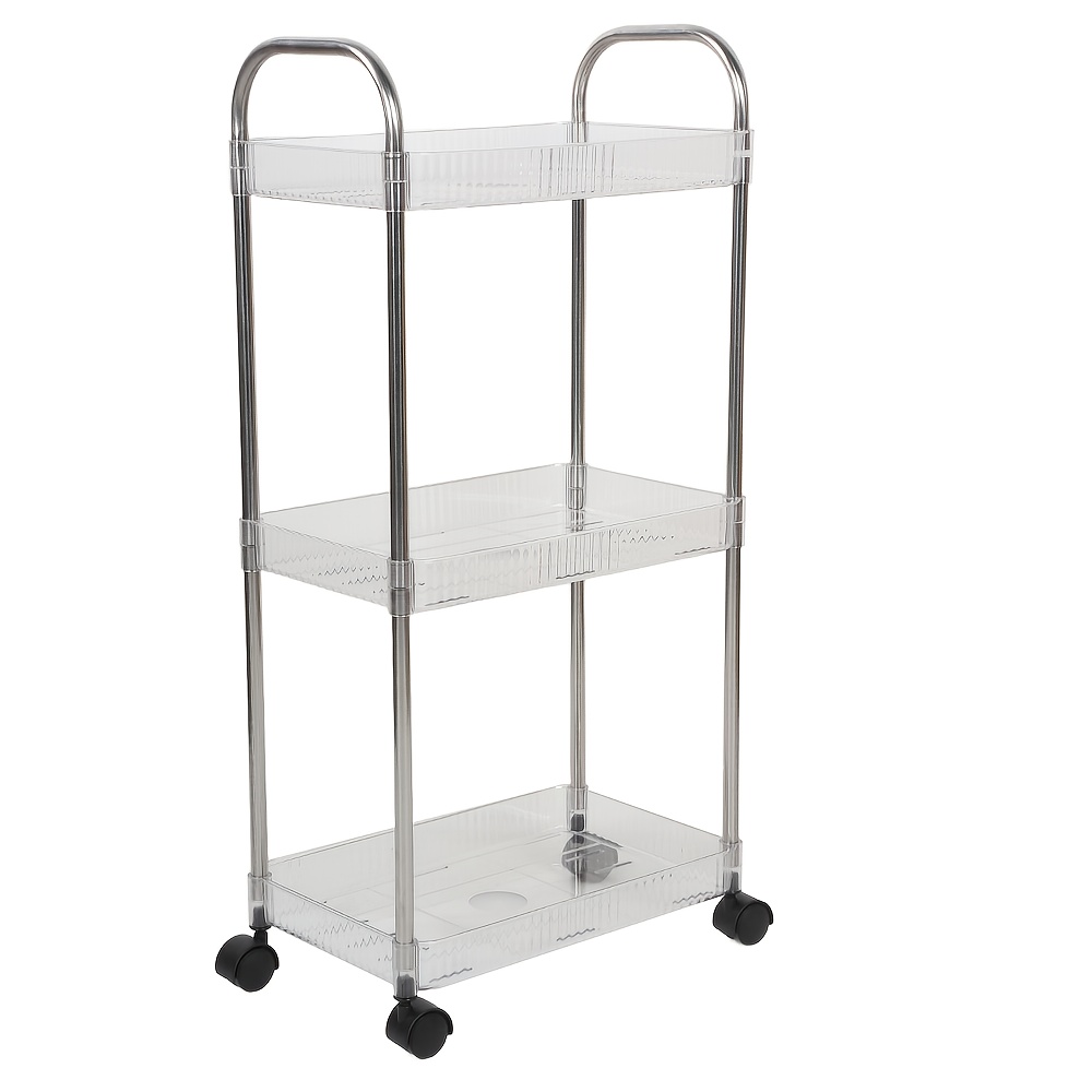 TEMU 3-tier Heavy Duty Rolling Storage Cart, Easy Assembly Acrylic Storage Carts With Lockable Wheels, Utility Cart Storage Organizer Serving For