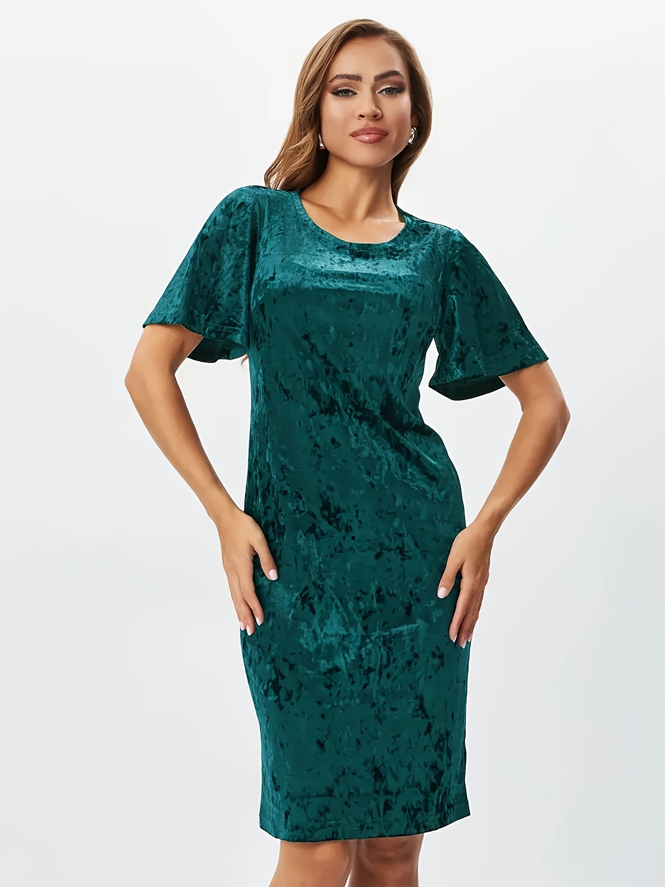 Green Velvet Dress Short Sleeve DARK GREEN CRUSHED VELVET DRESS  Damned  Paradise
