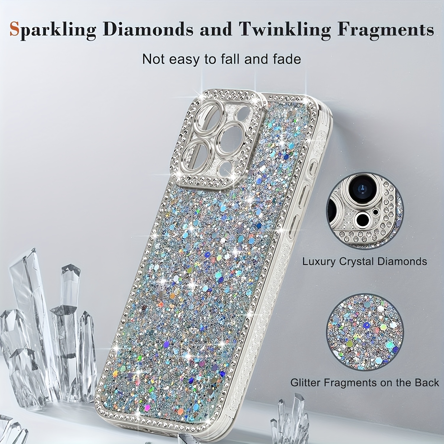 For IPhone 16/15 Plus/14/13 Pro Max Case Glitter, Support Wireless Charging, Shiny Bling Sparkly Bumper Cover For Women Soft Slim Shockproof Protective Phone - Image 5
