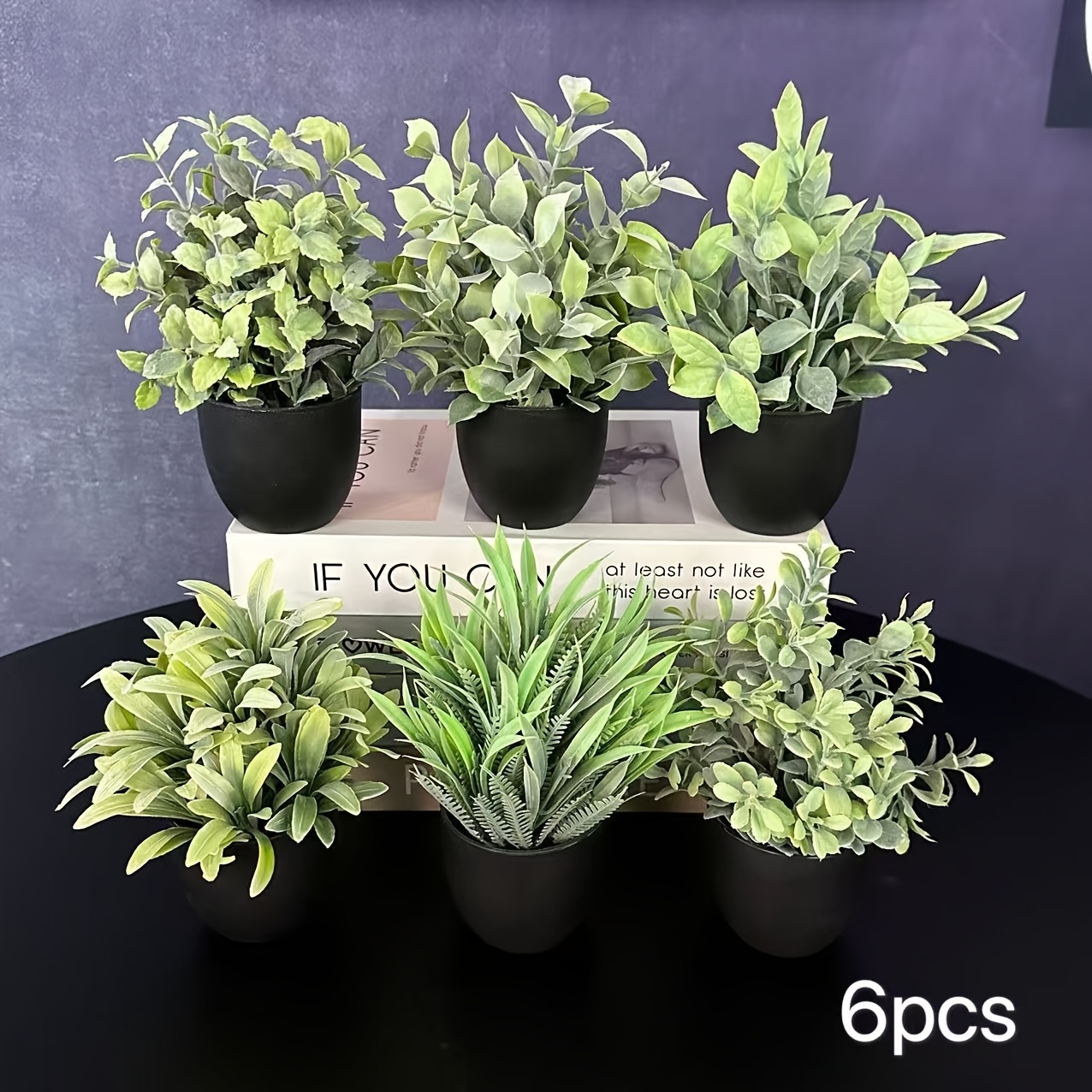 Image of 6pcs Set Of Artificial Eucalyptus Leaf Plant Potted Plants With Black Flower Pots - Very Suitable For Home Office Bathroom Dining Room Desktop Wall Mounted Shelf Decoration Ornaments