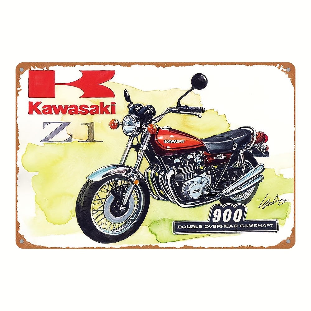 

1pc Vintage Kawasaki Z1 900 Motorcycle Metal Tin Sign, 8x12 Inches, Aluminum Wall Art, Indoor & Outdoor Decor, Retro Bar Garage Room Decor, Durable Waterproof Weather-resistant