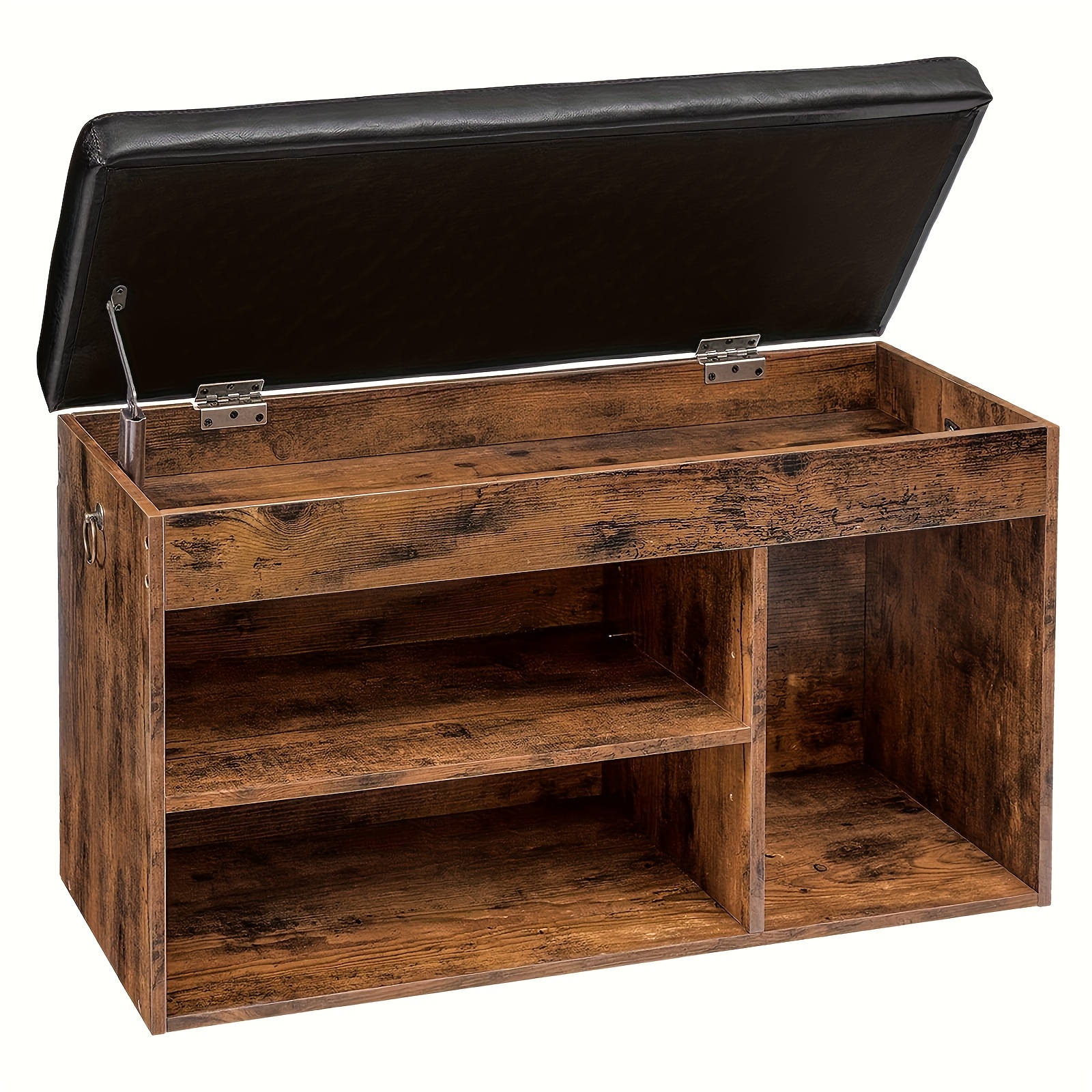 Image of Shoe Bench, 3 Open Compartments, Padded, Storage Space Under Seat, Shoe Cabinet, Up To 150kg Load Capacity, Space-, For Hallway, Living Room
