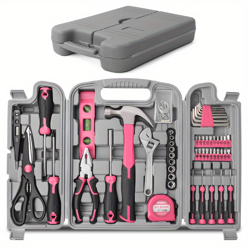 

55-piece Pink Versatile Hand Tool Kit For Girls, Ladies, And Women - Essential Tools For Home, Garage, Office, And Dorm Room Use - No Power Required