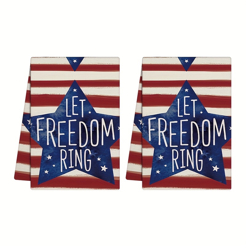 

2pcs Patriotic Kitchen Towels - Vintage American , Striped Polyester Dish Cloths For Celebration & Use