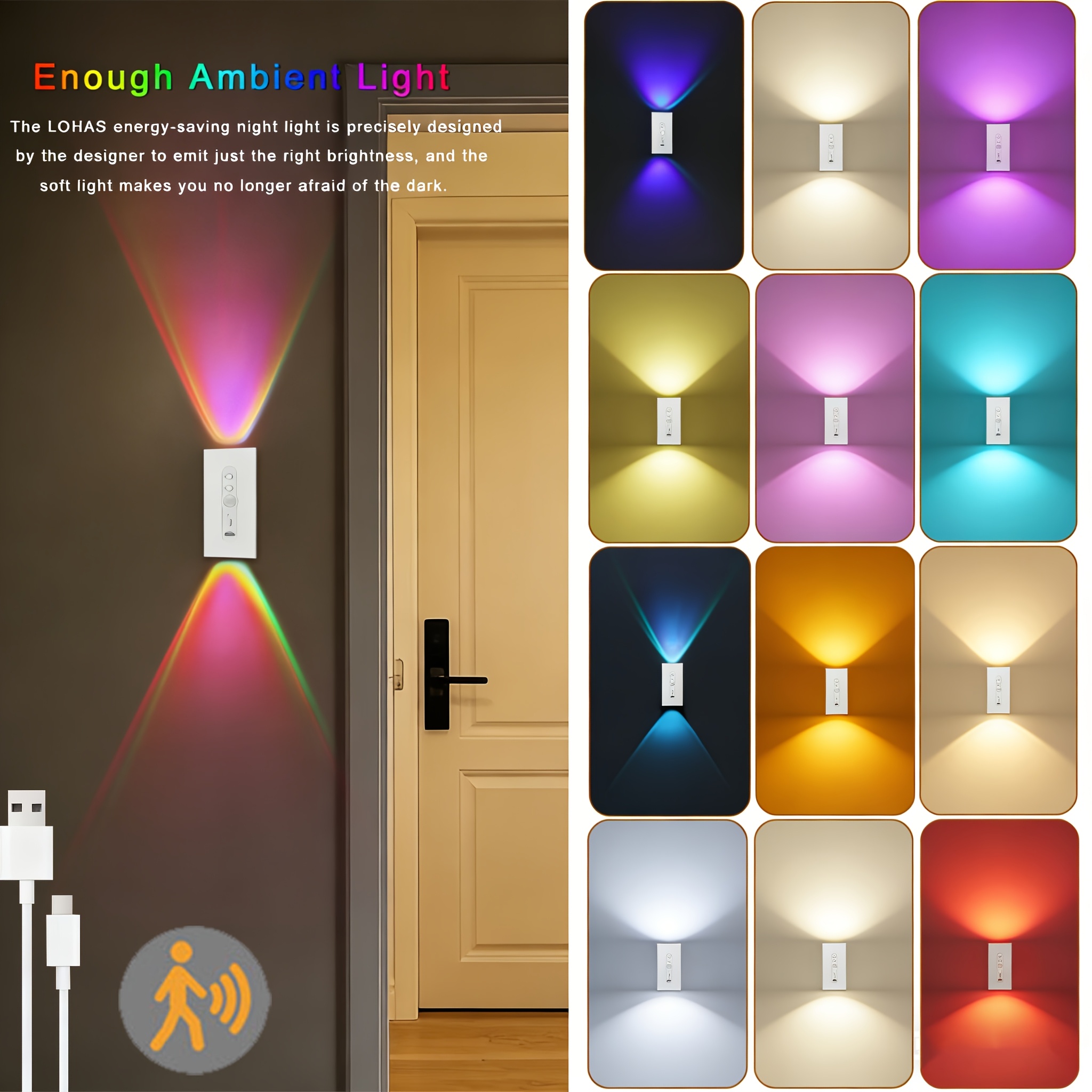 2pcs Magnetic LED Night Light with Double-Head RGB