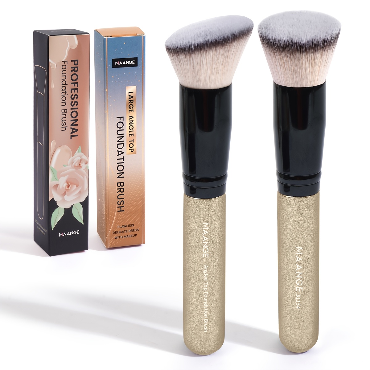 Image of Maange 2pcs Foundation Brush Paper Set Slanted Head Makeup Brushes Blush Brushes Soft Bristle Makeup Tools