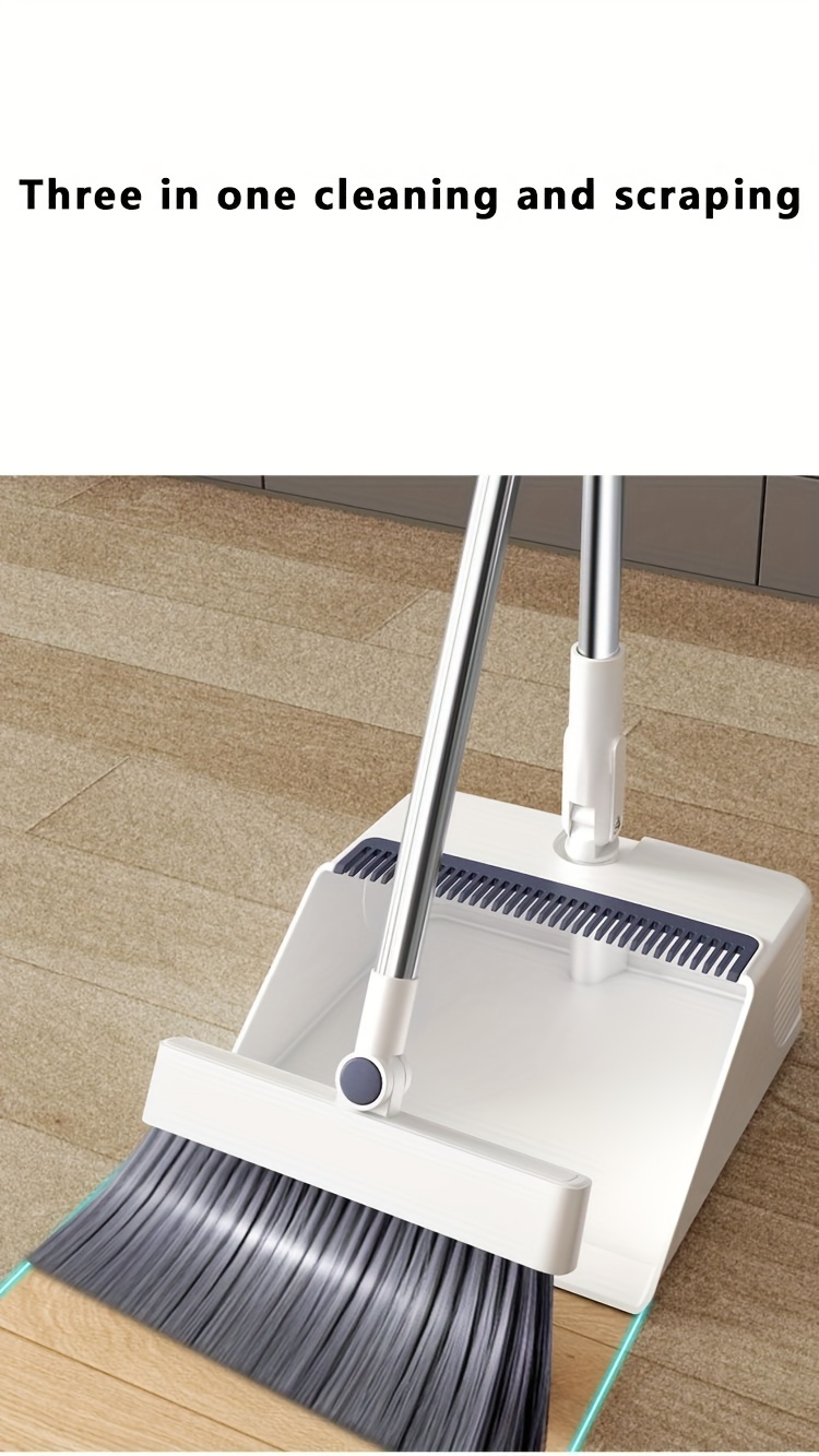 3 in 1 hidden cleaning scraper head broom and dustpan set soft bristle brush plastic handle with encryption brush for living room bedroom kitchen patio and outdoor use details 2