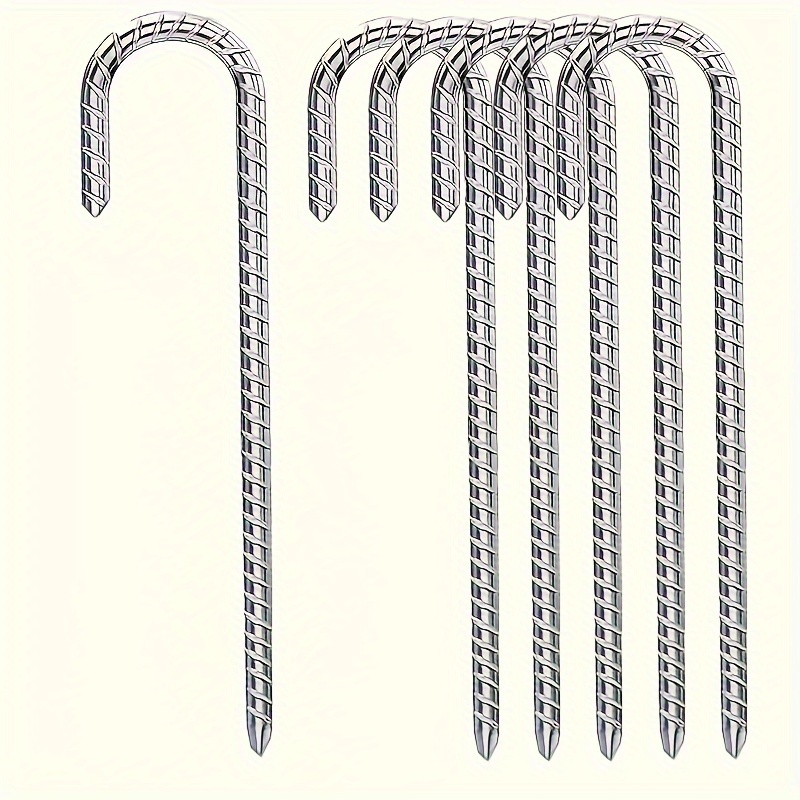 

6-pack Galvanized Metal J-hook Ground Anchors - Rust-resistant Stakes For Tents, Garden Fences, And Plant Support