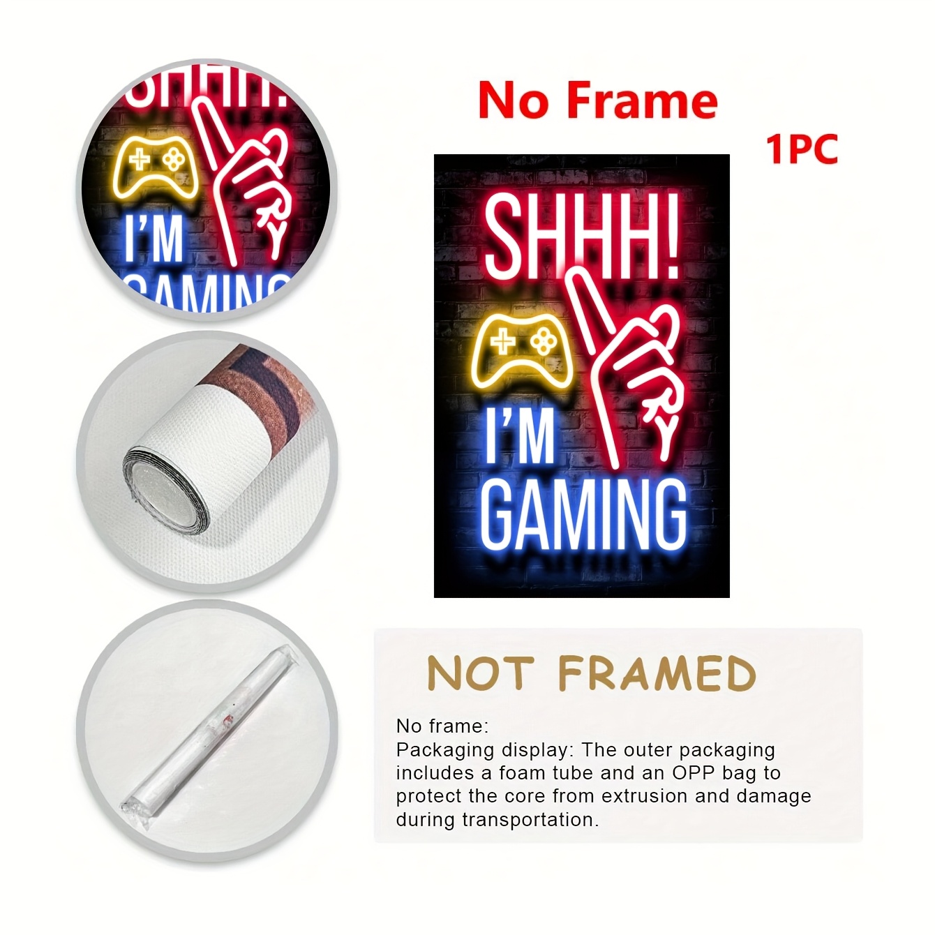 TEMU 2d Flat, 2d Flat- Unframed - 1 Neon Gaming Canvas Print Poster Decorative Painting - Vibrant Wall Painting For Esports Rooms, Game Rooms And