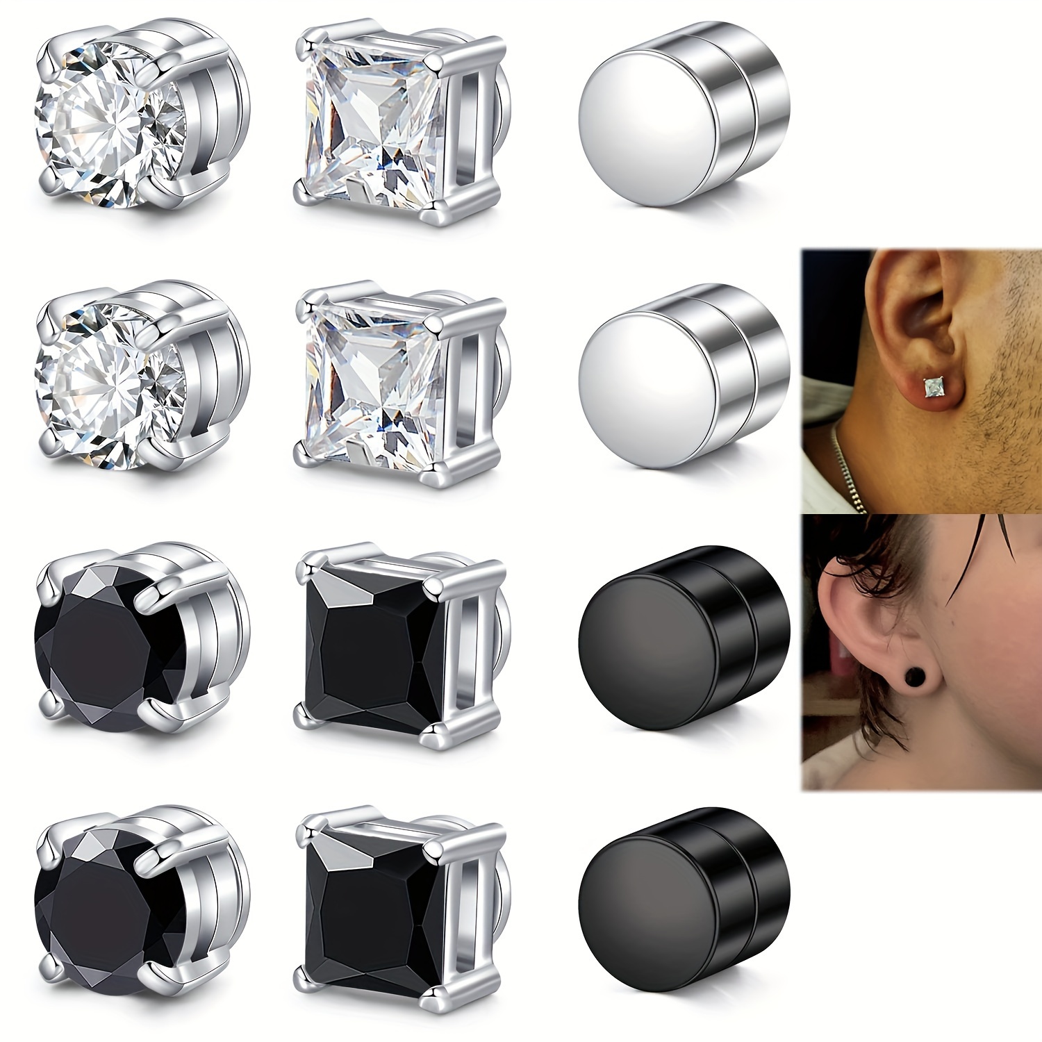 

6pairs Punching Ear , Steel Personalized Ear , Safe And Women's , Non Piercing Jewelry