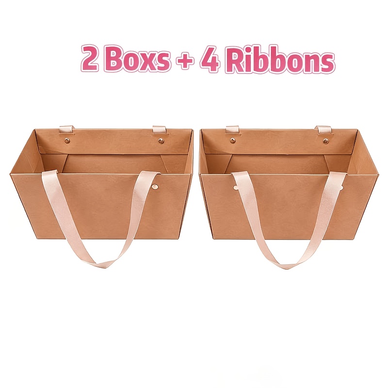 Gift For Her/him Her/his Gift 2 Favor Boxes (2 Boxes + 4 Ribbons) | Paper Tote Gift Box, Party Decoration Flower Box, Birthday Party Portable Gift Box, Baby Gift Decoration, Wedding Party Supplies