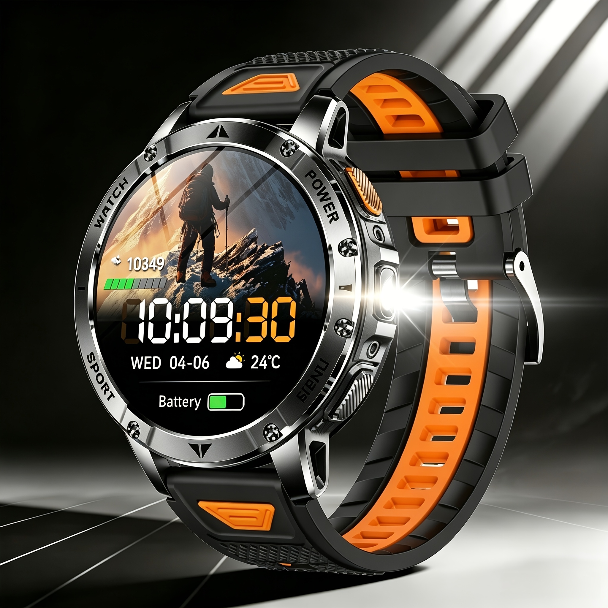 Image of Watch, 1400mah Large Battery Magnetic Charging, 1.7" Hd Ips Touch Screen Smartwatch With Led Flashlight (white/red & Sos), Wireless Call, 100 Fitness , Outdoor For Ios