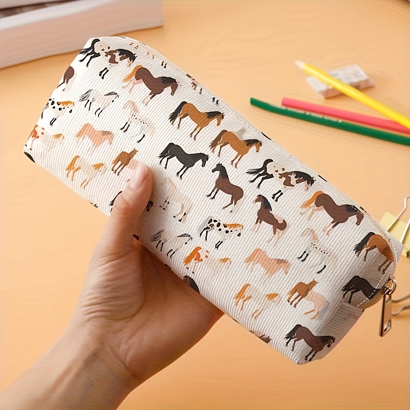 Corduroy Pencil Case Print | Polyester Zippered Organizer For School Supplies | Durable, Easy-to-clean | Ideal Gift For Students & Professionals, Pencil Case Pouch