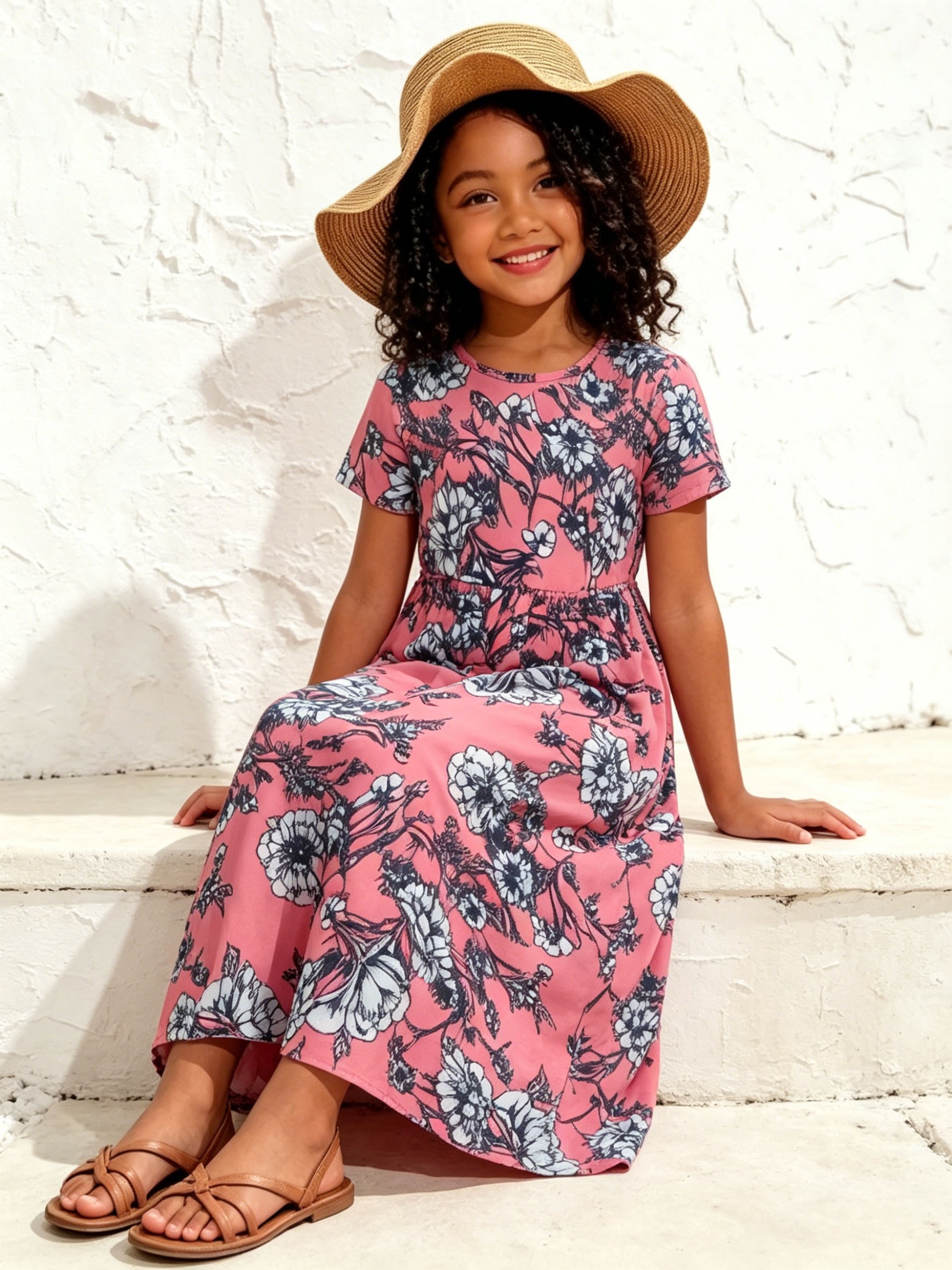 little girls floral maxi dress casual short sleeve long