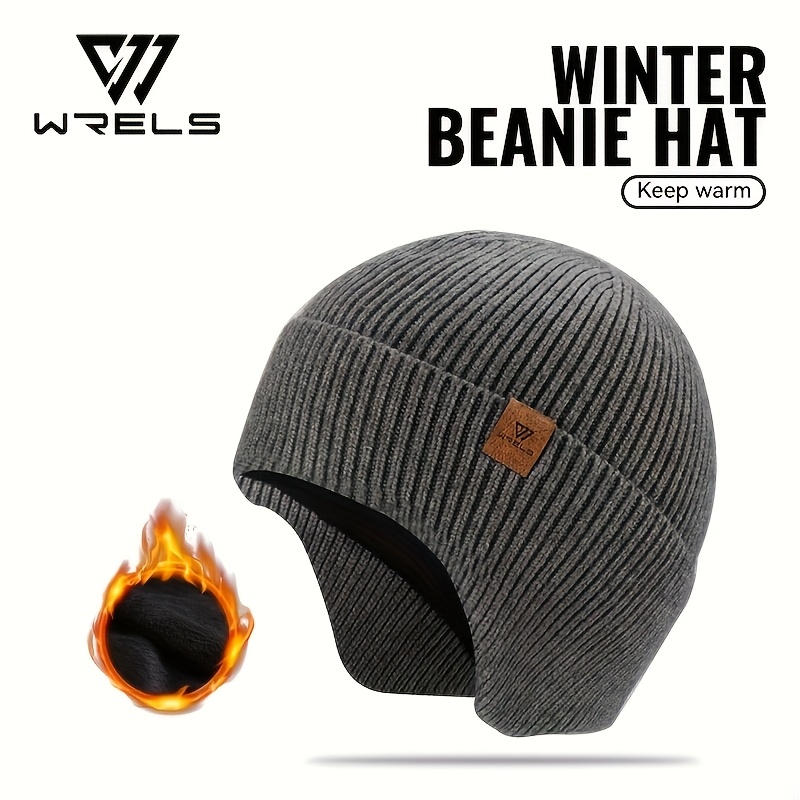 TEMU 1pc, Wrels Autumn And Winter Knitted Fleece-lined Thick Earflap Hat, With No Brim, Fleece-lined And Thick, Comfortable, Warm, And Lightweight,