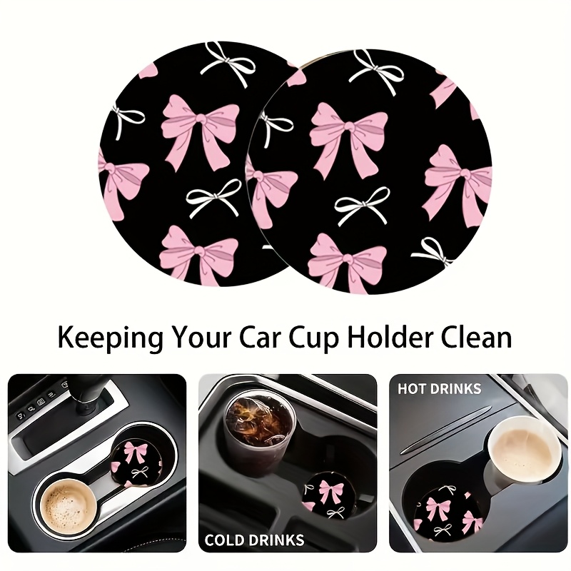 2bow-patterned Water-absorbing Car Cup Holders And Coasters For Ladies' Cars, Automobiles And Household Desks