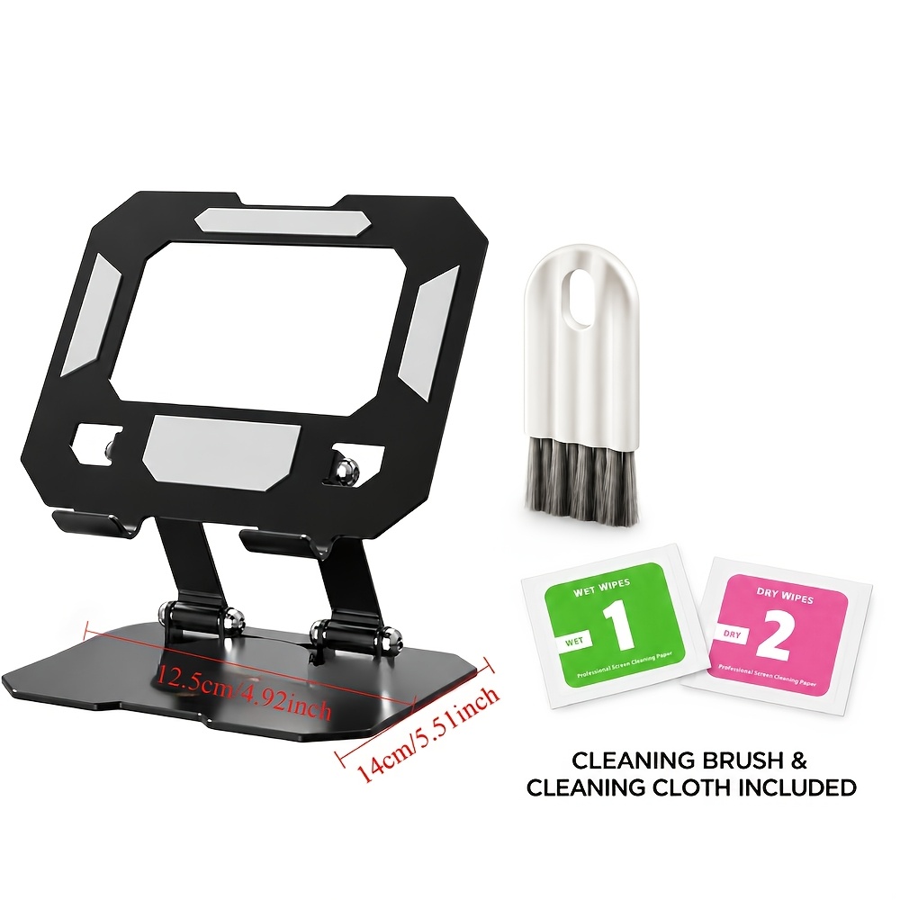 TEMU 360 Swivel Metal Desktop Tablet & Laptop Stand + Screen Cleaner Set, Stable 17x14cm Large Base Adjustable Kickstand, Anti-shake Multi-angle Dock