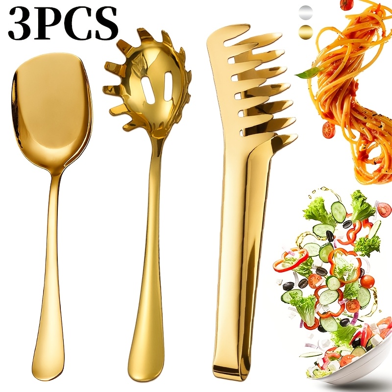TEMU 【】高耐久ステンレススプーン+スパゲッティストレーナー/スプーン+スパゲッグ/キッチンパスタ調理器具/食器/ビュッフェ/フードトング/サービングトング/パン/ステーキ/バーベグ/サラダトング/サラダスプーン/サービススプーン/チュラ/家族/結婚式
