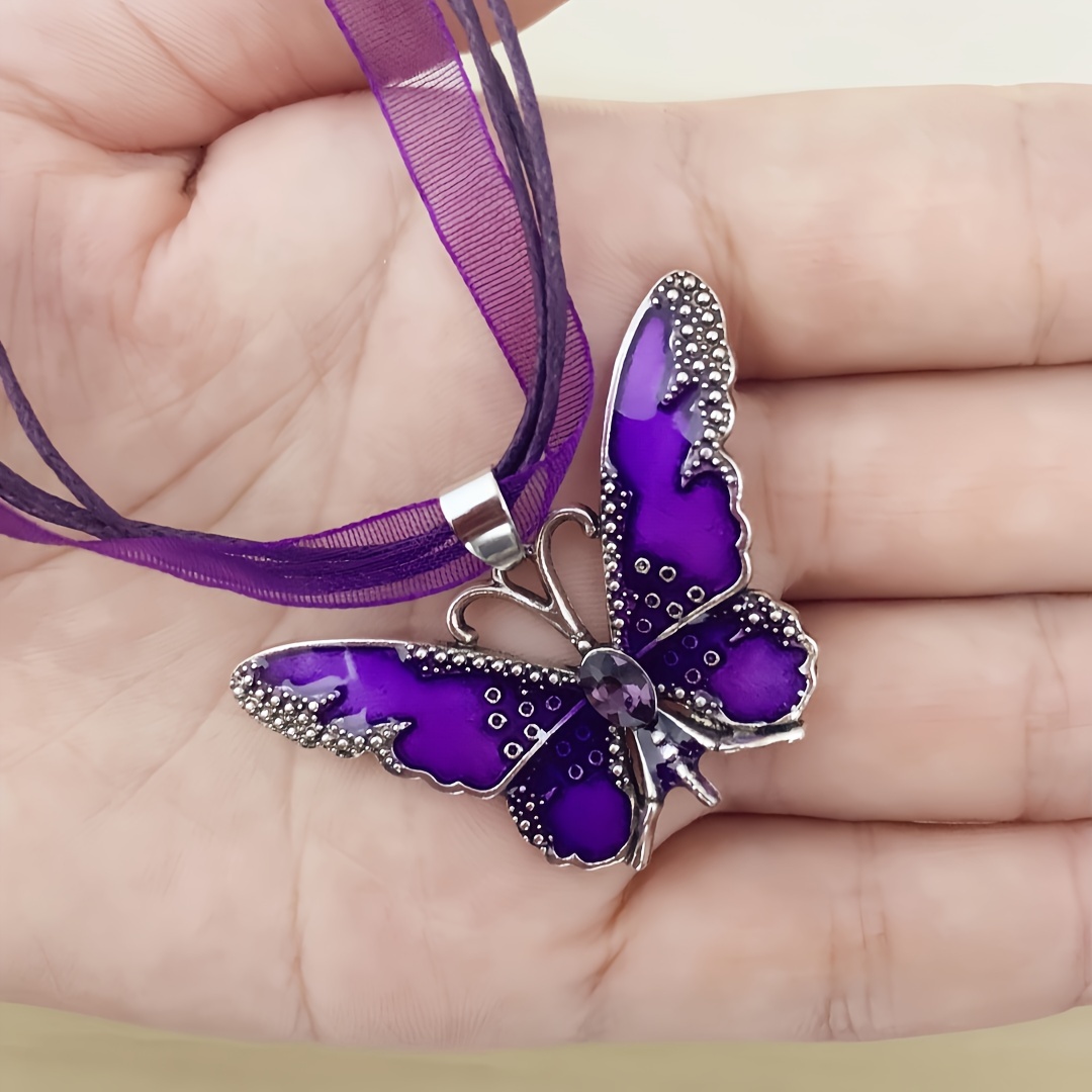 Synthetic Crystal Butterfly Pendant Necklace