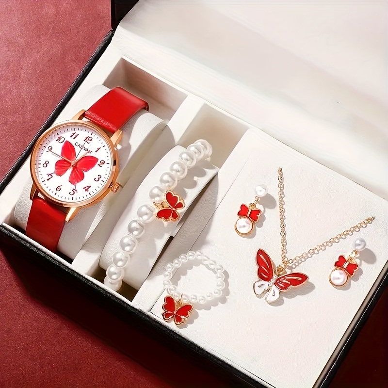 6 ピース/セットレディースクォーツ時計かわいい蝶アナログ腕時計 ジュエリーセット ママ 女の子 彼女へのギフト - Temu Japan