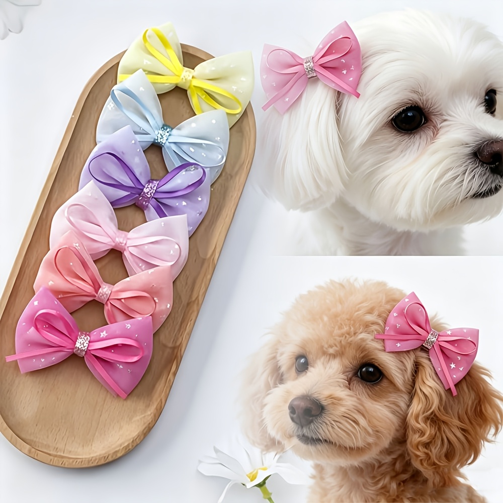 TEMU 12pcs, Assorted Cute Dog Hair Clips, - Specifically Designed For Pets Like Pomeranians, Shih Tzus, Plushados, And Bichons, Holds In Hair - Puppy