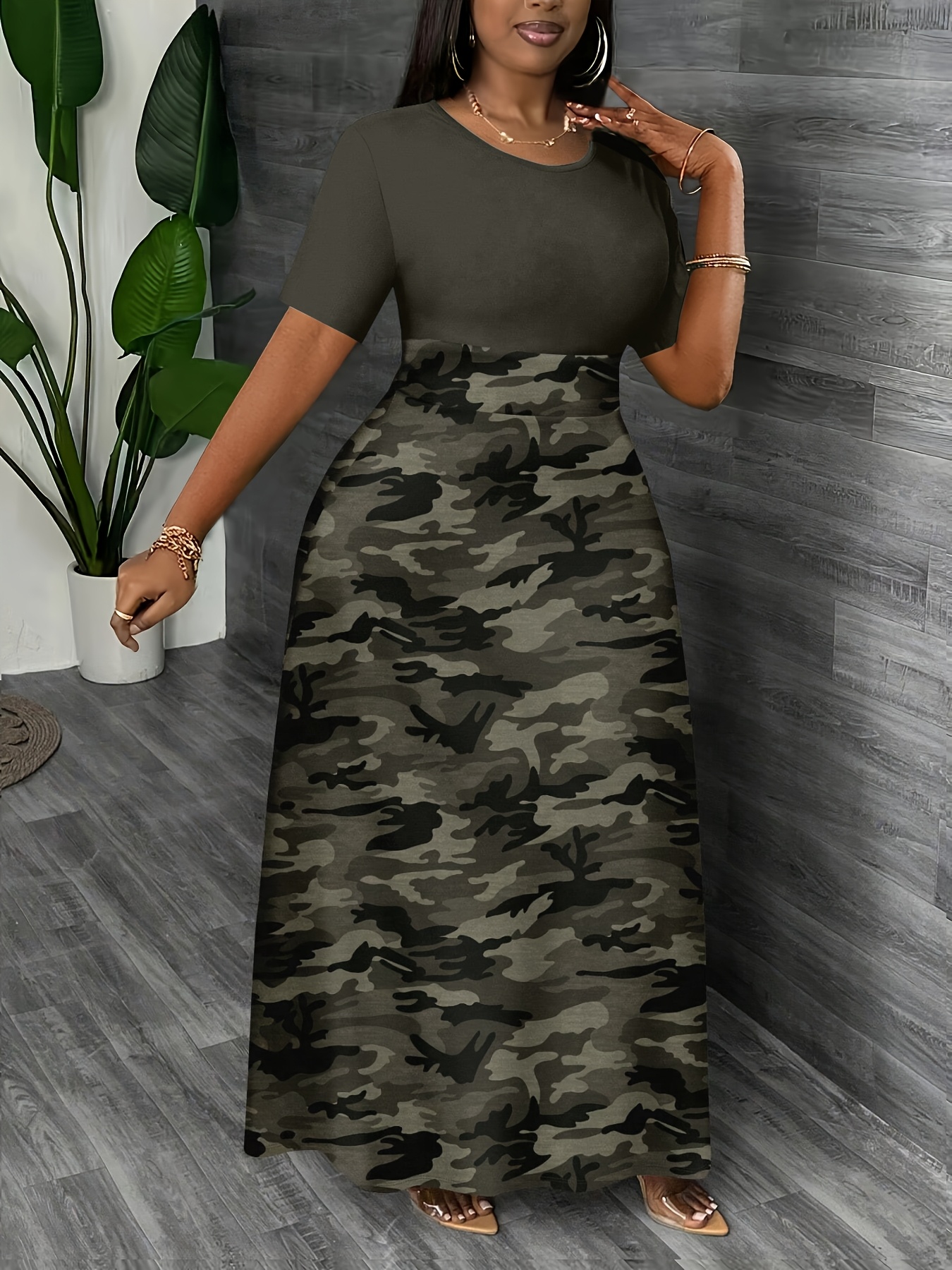 Maxi Dress Women's Camouflage Dresses Plus Size Elegant Camo