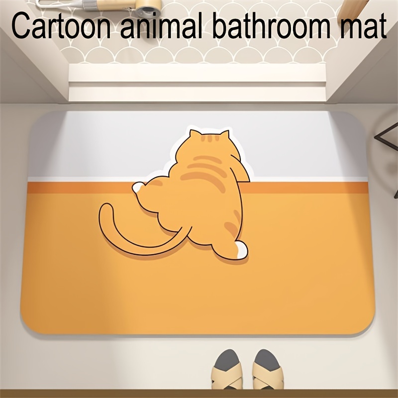 

Cartoon Animal Diatom Mud Bath Mat, Water-resistant, Non-slip, Quick-dry, Square Bathroom Rug, Non-textile Weave, Durable And Easy To Clean