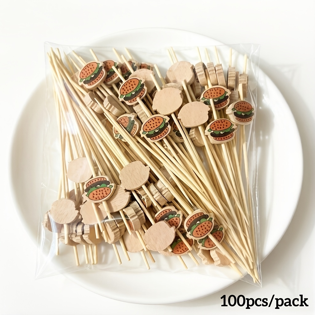 Image of 100pcs Burger-shaped Skewers - Disposable Mini Bun-shaped Cake & Sandwich Sticks With Hamburger Seed Design For Parties, Weddings, Bbqs, Bakeries - Food Decorations ( & Events)