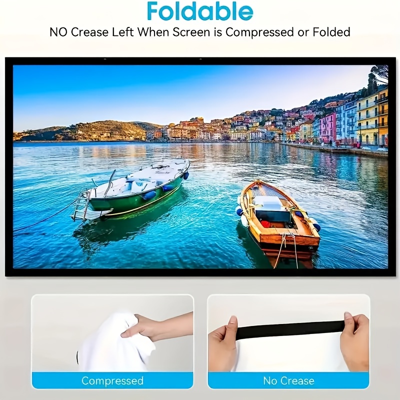 150-инчен 4k ultra-hd 3d пренослив проекциски екран, сооднос на страни 16:9, полиестерско влакно, без брчки и ператлив, вклучува опрема за монтирање и   за складирање Детали за производот 3