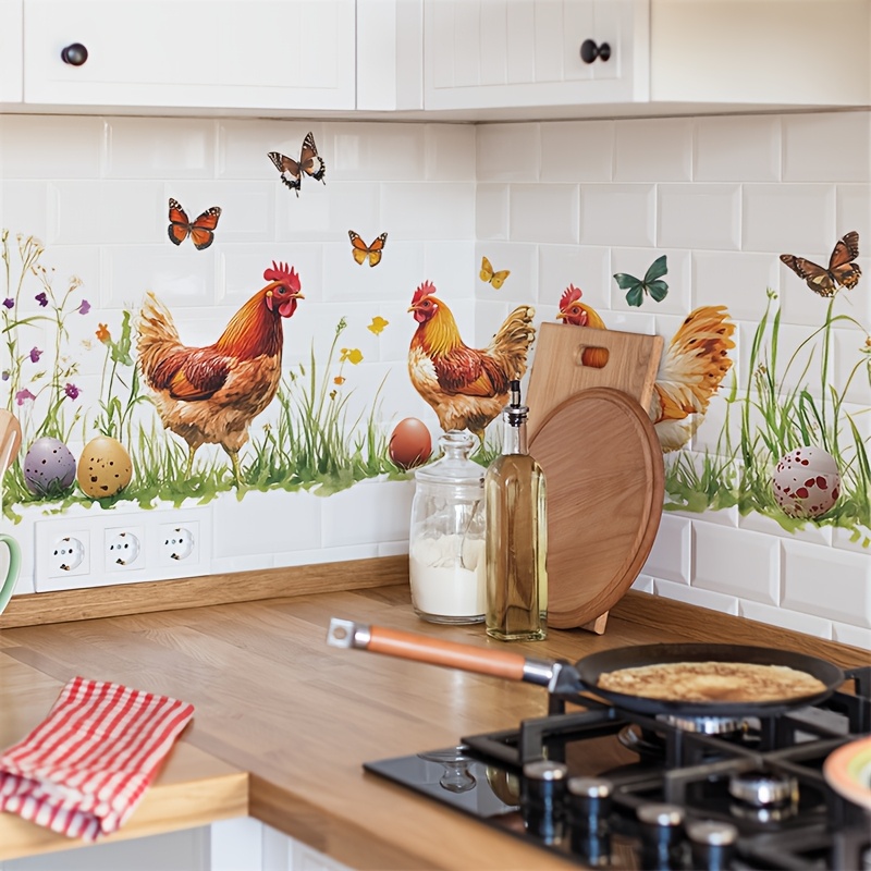 

1 Set Rustic Farmhouse Chicken Wall Decals, Mixed Color Kitchen & Dining Room Decor, Chickens Theme Backdrops For Home