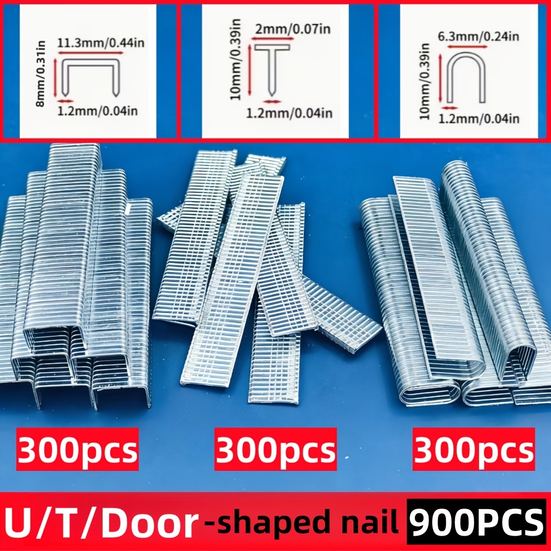 TEMU 900pcs Heavy Duty Nails, 300pcs Door Nails, 300pcs U-shaped Nails, 300pcs T-shaped Nails Combination Set