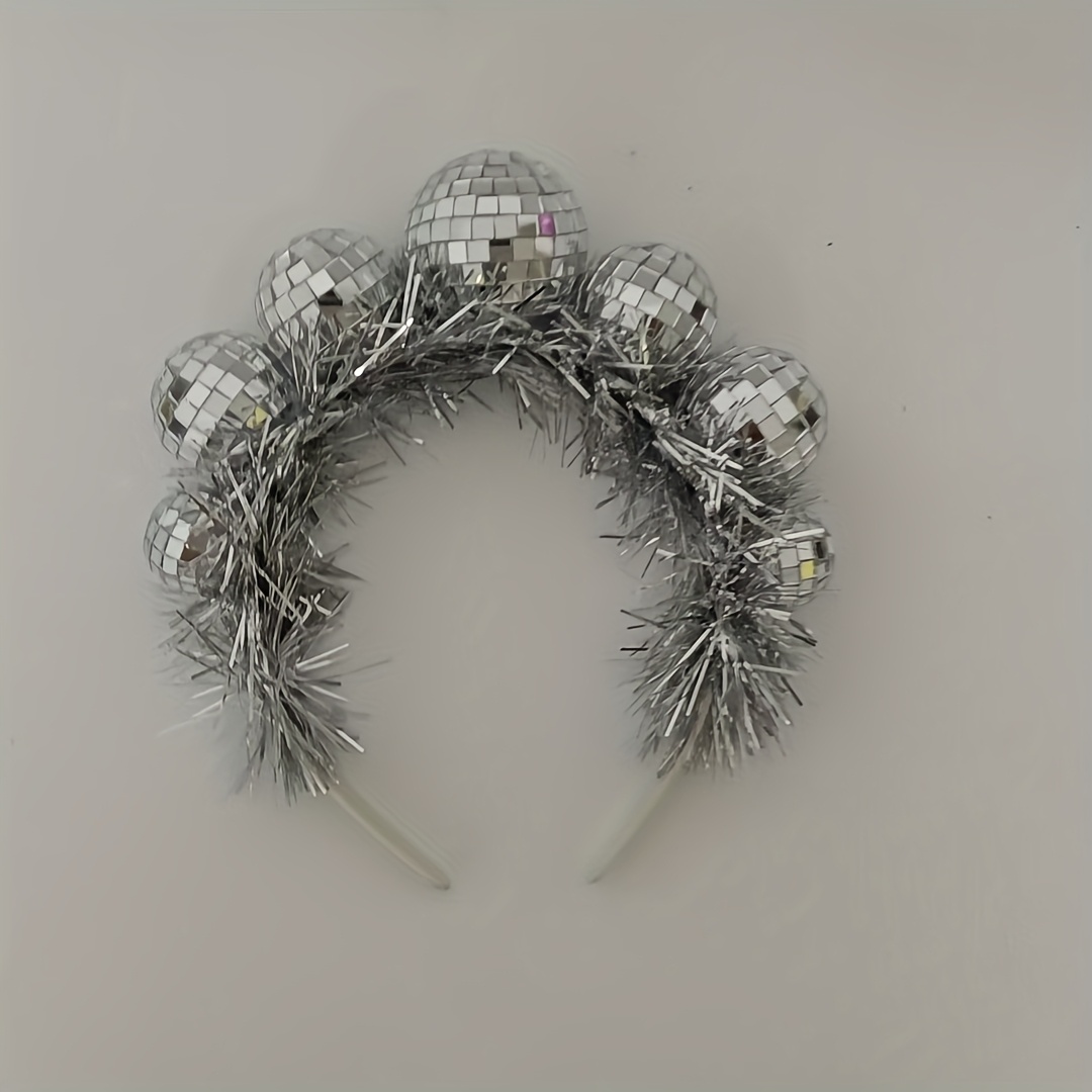 Image of Disco Mirror Ball Headband Disco Ball Silvery Rain Hair Additions 70s Cowboy Party