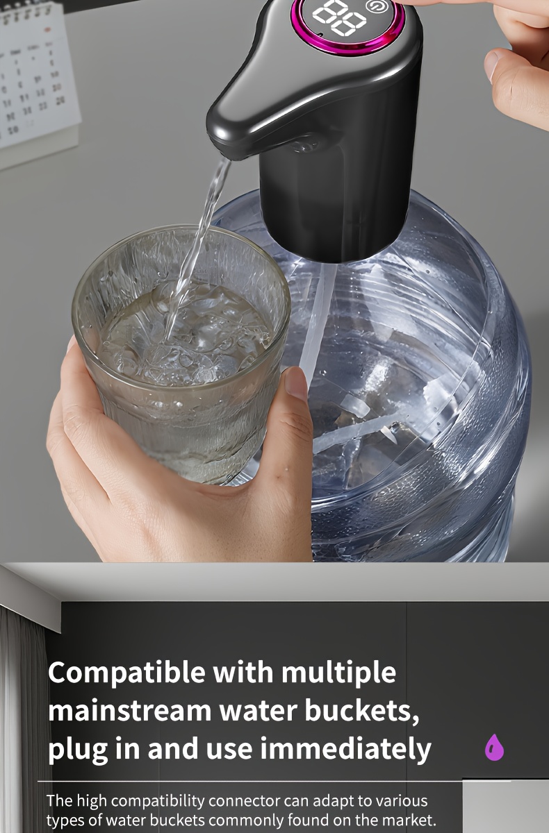 1pc water pump in bucket packaging suitable for 2 3 4 5 gallon water bottles lcd battery display portable usb rechargeable electric water pump drinking water bottle pump suitable for office camping Product details 4